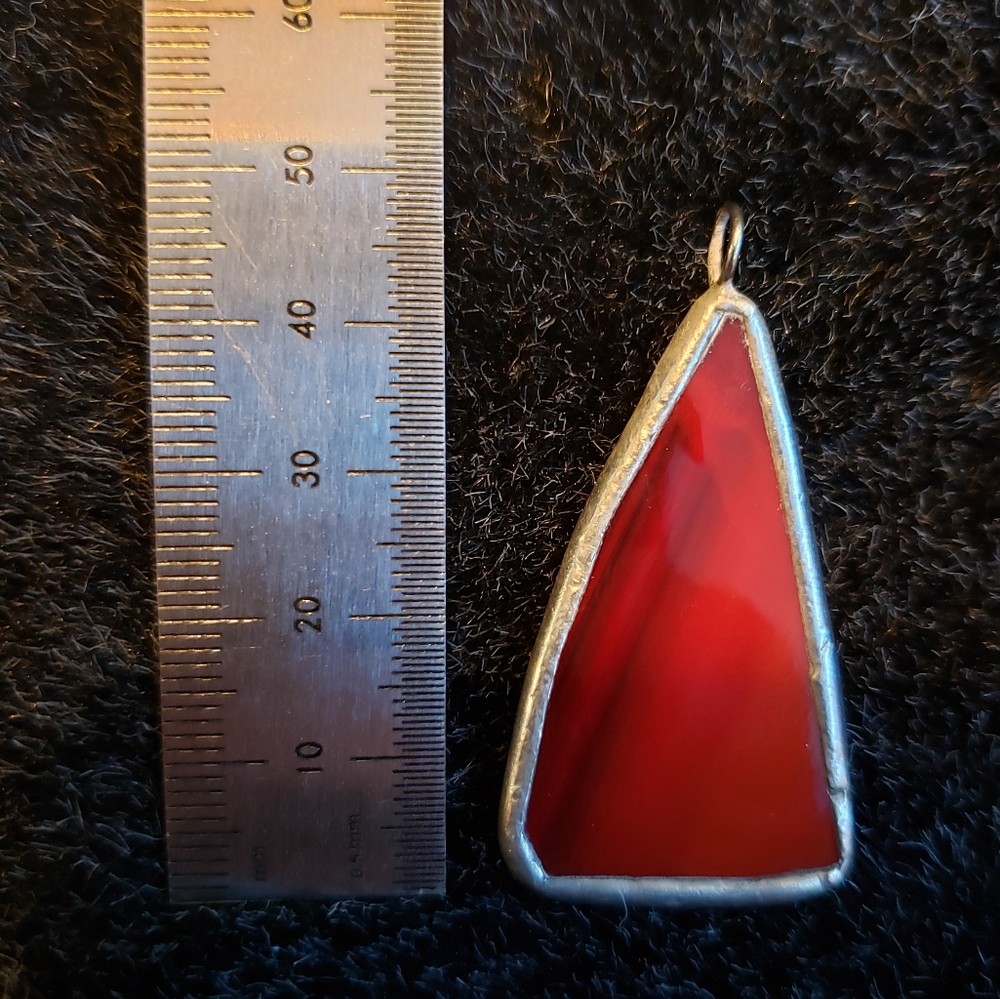 Red Triangular Stained Glass Pendant - Picture 3 of 3